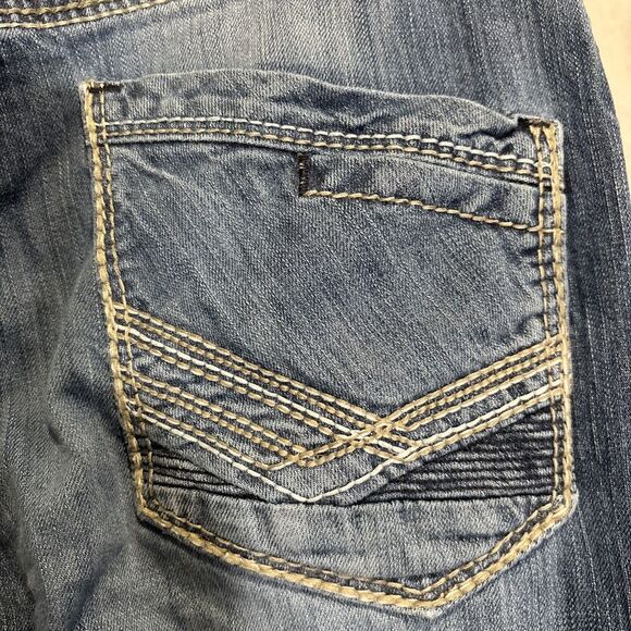 BKE Jeans 32R Tyler Straight Leg Buckle Thick Stitch Stretch Whiskering Fade - Picture 4 of 15